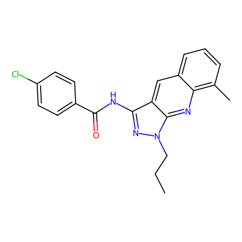 4-chloro-N-(8-methyl-1-propylpyrazolo[3,4-b]quinolin-3-yl)benzamide structure