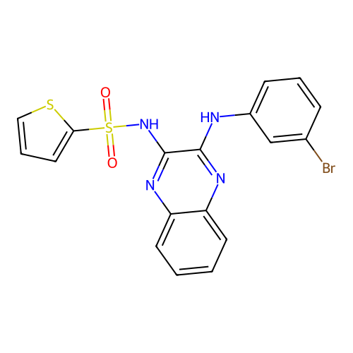 N-[3-(3-bromoanilino)-2-quinoxalinyl]-2-thiophenesulfonamide structure