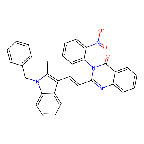 (E)-2-(2-(1-benzyl-2-methyl-1H-indol-3-yl)vinyl)-3-(2-nitrophenyl)quinazolin-4(3H)-one structure