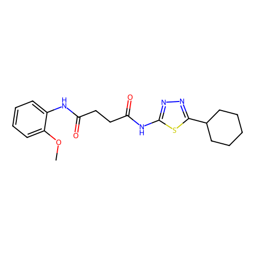 N'-(5-cyclohexyl-1,3,4-thiadiazol-2-yl)-N-(2-methoxyphenyl)butanediamide structure
