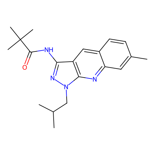 N-(1-isobutyl-7-methyl-1H-pyrazolo[3,4-b]quinolin-3-yl)pivalamide structure