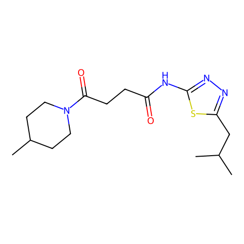 4-(4-methylpiperidin-1-yl)-N-[5-(2-methylpropyl)-1,3,4-thiadiazol-2-yl]-4-oxobutanamide structure