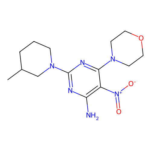 2-(3-Methylpiperidin-1-yl)-6-(morpholin-4-yl)-5-nitropyrimidin-4-amine structure