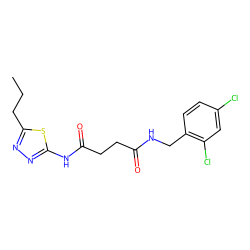 N1-(2,4-dichlorobenzyl)-N4-(5-propyl-1,3,4-thiadiazol-2-yl)succinamide structure