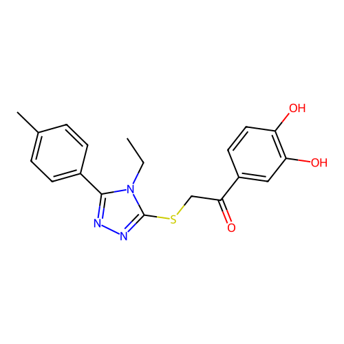 1-(3,4-dihydroxyphenyl)-2-[[4-ethyl-5-(4-methylphenyl)-1,2,4-triazol-3-yl]sulfanyl]ethanone structure
