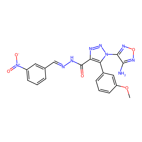 (E)-1-(4-amino-1,2,5-oxadiazol-3-yl)-5-(3-methoxyphenyl)-N'-(3-nitrobenzylidene)-1H-1,2,3-triazole-4-carbohydrazide structure