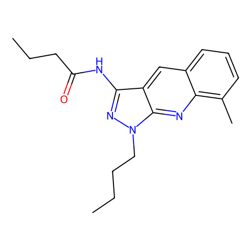 N-(1-butyl-8-methylpyrazolo[3,4-b]quinolin-3-yl)butanamide structure