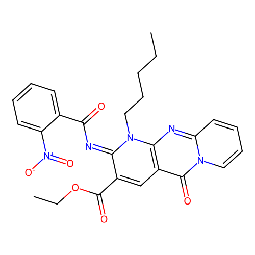 (Z)-ethyl 2-((2-nitrobenzoyl)imino)-5-oxo-1-pentyl-2,5-dihydro-1H-dipyrido[1,2-a:2',3'-d]pyrimidine-3-carboxylate structure