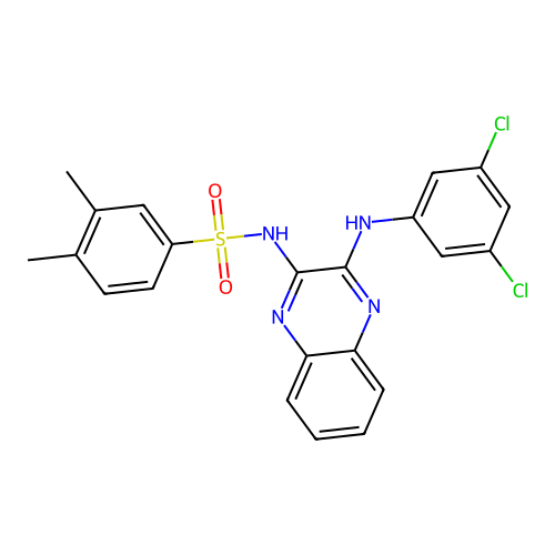 N-(3-((3,5-dichlorophenyl)amino)quinoxalin-2-yl)-3,4-dimethylbenzenesulfonamide structure