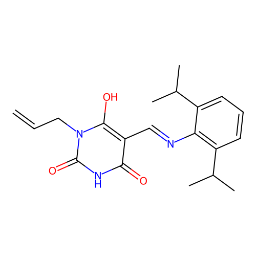 (Z)-1-allyl-5-(((2,6-diisopropylphenyl)amino)methylene)pyrimidine-2,4,6(1H,3H,5H)-trione structure