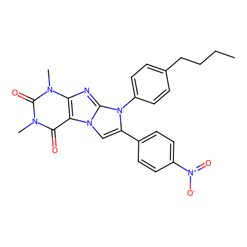 8-(4-butylphenyl)-1,3-dimethyl-7-(4-nitrophenyl)-1H-imidazo[2,1-f]purine-2,4(3H,8H)-dione structure