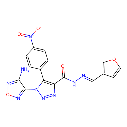 (E)-1-(4-amino-1,2,5-oxadiazol-3-yl)-N'-(furan-3-ylmethylene)-5-(4-nitrophenyl)-1H-1,2,3-triazole-4-carbohydrazide structure