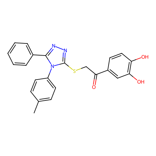 1-(3,4-dihydroxyphenyl)-2-((5-phenyl-4-(p-tolyl)-4H-1,2,4-triazol-3-yl)thio)ethanone structure