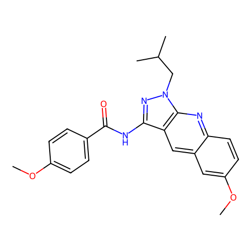 4-methoxy-N-[6-methoxy-1-(2-methylpropyl)pyrazolo[3,4-b]quinolin-3-yl]benzamide structure