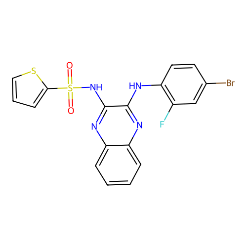 N-(3-((4-bromo-2-fluorophenyl)amino)quinoxalin-2-yl)thiophene-2-sulfonamide structure