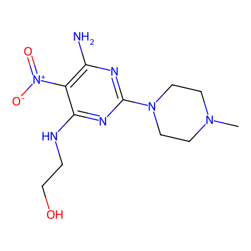 2-((6-Amino-2-(4-methylpiperazin-1-yl)-5-nitropyrimidin-4-yl)amino)ethanol structure