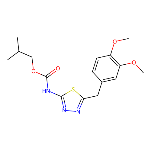 isobutyl (5-(3,4-dimethoxybenzyl)-1,3,4-thiadiazol-2-yl)carbamate structure