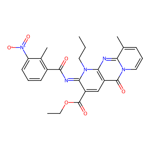 (Z)-ethyl 10-methyl-2-((2-methyl-3-nitrobenzoyl)imino)-5-oxo-1-propyl-2,5-dihydro-1H-dipyrido[1,2-a:2',3'-d]pyrimidine-3-carboxylate structure