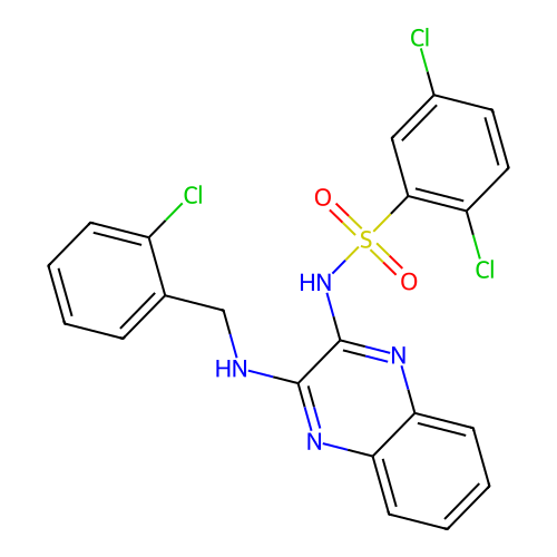 2,5-dichloro-N-(3-((2-chlorobenzyl)amino)quinoxalin-2-yl)benzenesulfonamide structure