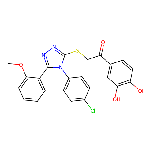 1-(3,4-dihydroxyphenyl)-2-[4-(4-chlorophenyl)-5-(2-methoxyphenyl)(1,2,4-triazo l-3-ylthio)]ethan-1-one structure