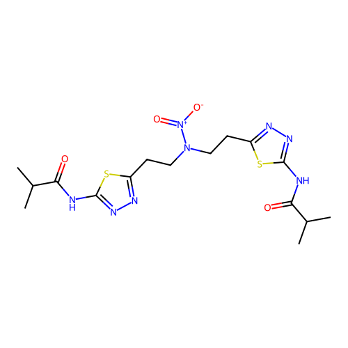 2-methyl-N-[5-[2-[2-[5-(2-methylpropanoylamino)-1,3,4-thiadiazol-2-yl]ethyl-nitroamino]ethyl]-1,3,4-thiadiazol-2-yl]propanamide structure