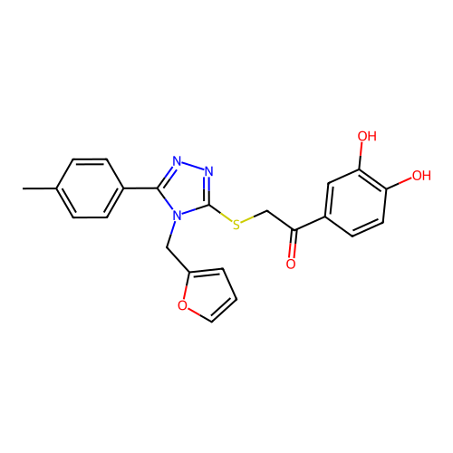 1-(3,4-dihydroxyphenyl)-2-[[4-(furan-2-ylmethyl)-5-(4-methylphenyl)-1,2,4-triazol-3-yl]sulfanyl]ethanone structure