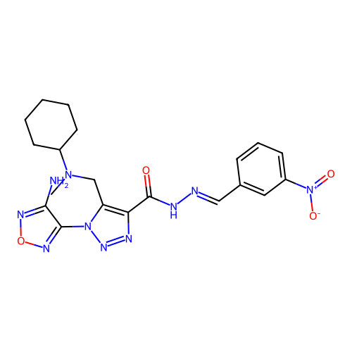 (E)-1-(4-amino-1,2,5-oxadiazol-3-yl)-5-((cyclohexyl(methyl)amino)methyl)-N'-(3-nitrobenzylidene)-1H-1,2,3-triazole-4-carbohydrazide structure