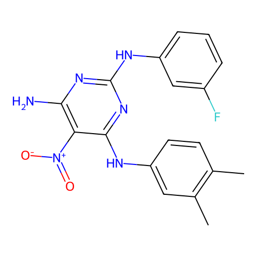 N~4~-(3,4-dimethylphenyl)-N~2~-(3-fluorophenyl)-5-nitropyrimidine-2,4,6-triamine structure