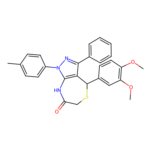 4-(3,4-dimethoxyphenyl)-1-(4-methylphenyl)-3-phenyl-2,4-dihydropyrazolo[3,4-e][1,4]thiazepin-7-one structure