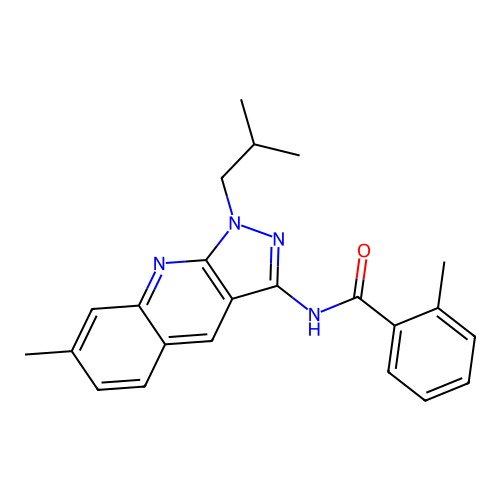2-methyl-N-[7-methyl-1-(2-methylpropyl)pyrazolo[3,4-b]quinolin-3-yl]benzamide structure