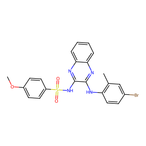N-(3-((4-bromo-2-methylphenyl)amino)quinoxalin-2-yl)-4-methoxybenzenesulfonamide structure