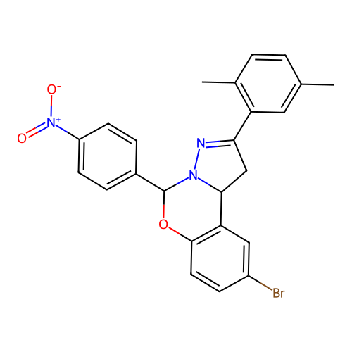 9-bromo-2-(2,5-dimethylphenyl)-5-(4-nitrophenyl)-1,10b-dihydropyrazolo[1,5-c][1,3]benzoxazine structure
