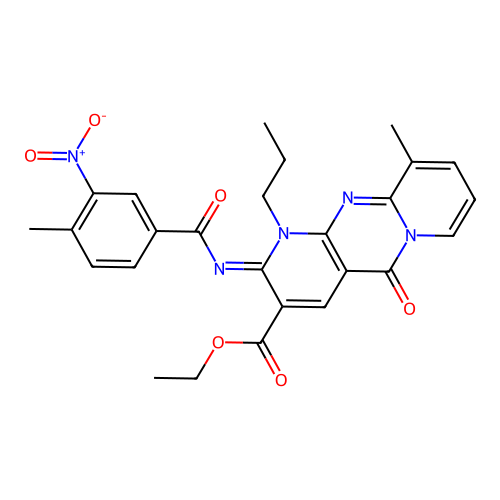 (Z)-ethyl 10-methyl-2-((4-methyl-3-nitrobenzoyl)imino)-5-oxo-1-propyl-2,5-dihydro-1H-dipyrido[1,2-a:2',3'-d]pyrimidine-3-carboxylate structure