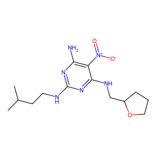 2-N-(3-methylbutyl)-5-nitro-4-N-(oxolan-2-ylmethyl)pyrimidine-2,4,6-triamine structure