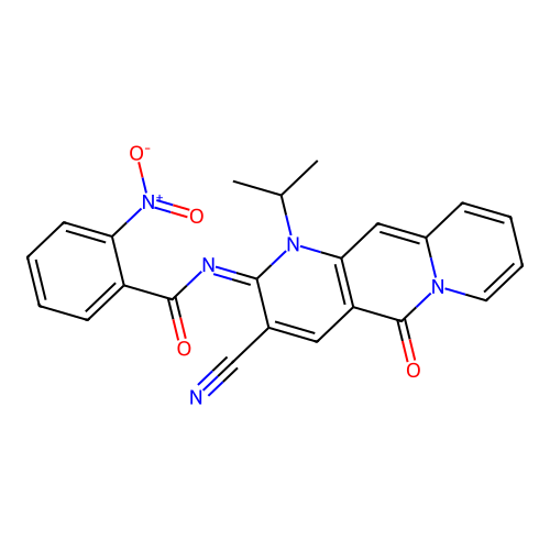N-(3-cyano-5-oxo-1-propan-2-ylpyrido[1,2-g][1,6]naphthyridin-2-ylidene)-2-nitrobenzamide structure