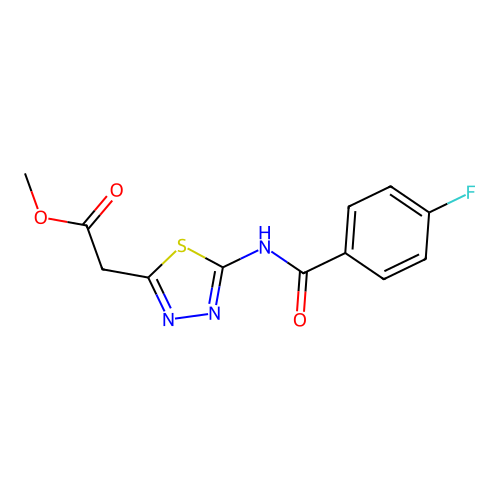 methyl 2-(5-(4-fluorobenzamido)-1,3,4-thiadiazol-2-yl)acetate structure