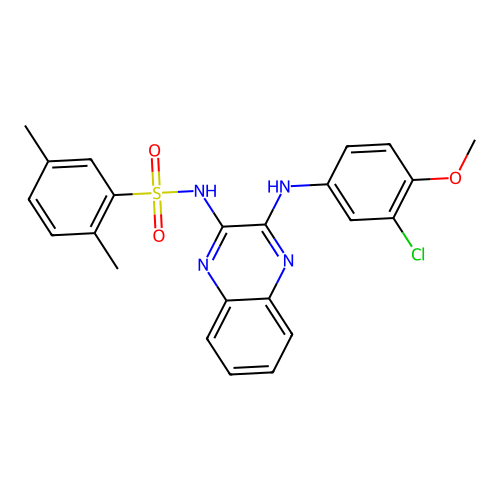 N-(3-((3-chloro-4-methoxyphenyl)amino)quinoxalin-2-yl)-2,5-dimethylbenzenesulfonamide structure