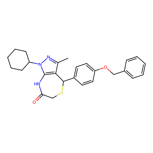 1-cyclohexyl-3-methyl-4-(4-phenylmethoxyphenyl)-2,4-dihydropyrazolo[3,4-e][1,4]thiazepin-7-one structure