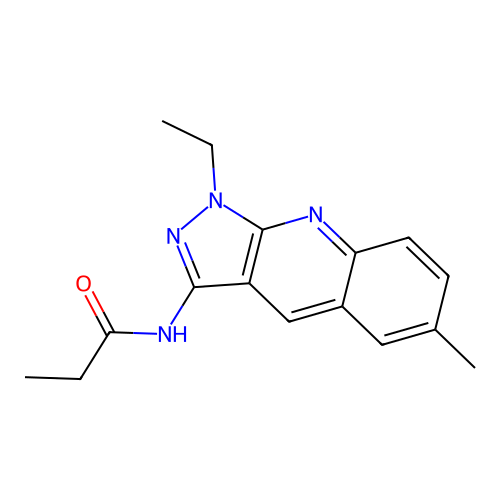 N-(1-ethyl-6-methyl-1H-pyrazolo[3,4-b]quinolin-3-yl)propionamide structure