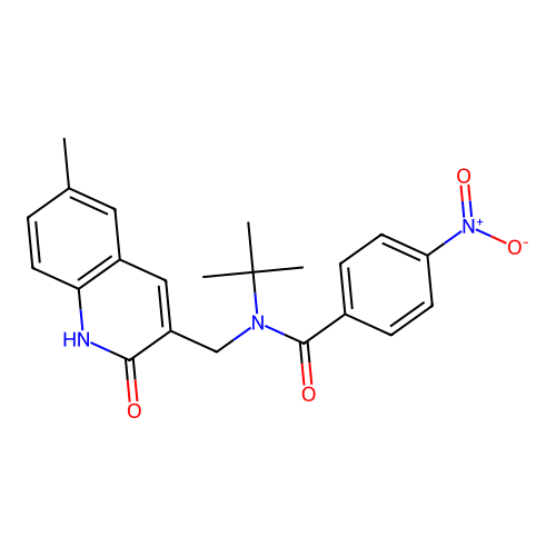 N-tert-butyl-N-[(6-methyl-2-oxo-1H-quinolin-3-yl)methyl]-4-nitrobenzamide structure