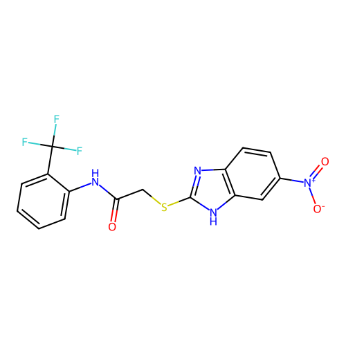 2-[(5-nitro-1H-benzimidazol-2-yl)sulfanyl]-N-[2-(trifluoromethyl)phenyl]acetamide structure