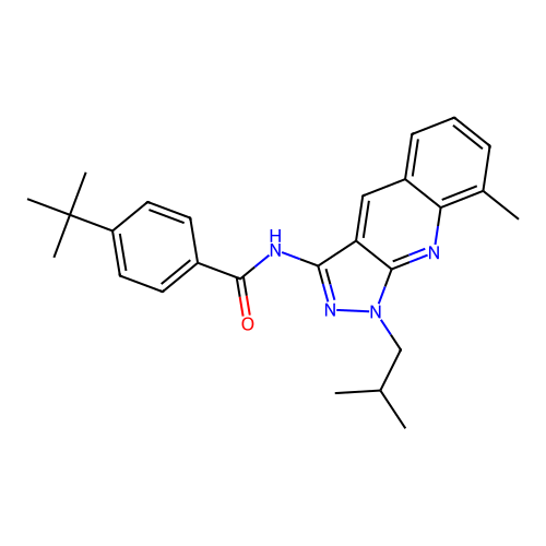 4-(tert-butyl)-N-(1-isobutyl-8-methyl-1H-pyrazolo[3,4-b]quinolin-3-yl)benzamide structure