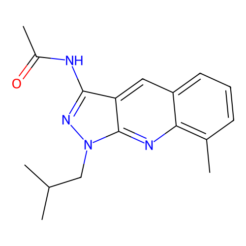 N-[8-methyl-1-(2-methylpropyl)pyrazolo[3,4-b]quinolin-3-yl]acetamide structure