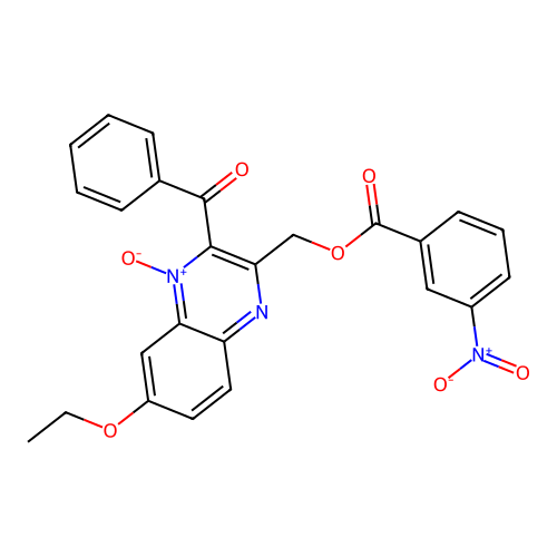 2-Benzoyl-7-ethoxy-3-(((3-nitrobenzoyl)oxy)methyl)quinoxaline 1-oxide structure