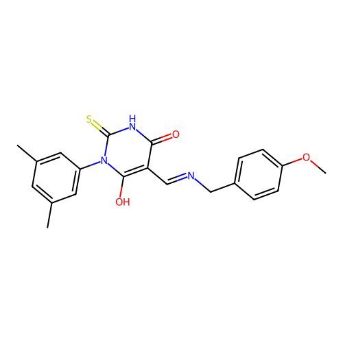 (5Z)-1-(3,5-dimethylphenyl)-5-[[(4-methoxyphenyl)methylamino]methylidene]-2-sulfanylidene-1,3-diazinane-4,6-dione structure