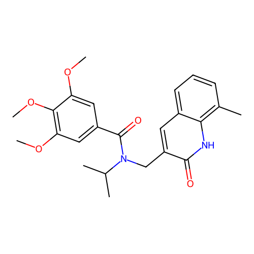 3,4,5-trimethoxy-N-[(8-methyl-2-oxo-1H-quinolin-3-yl)methyl]-N-propan-2-yl-benzamide structure