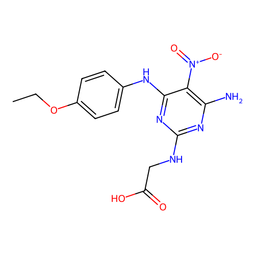 N-{4-amino-6-[(4-ethoxyphenyl)amino]-5-nitropyrimidin-2-yl}glycine structure