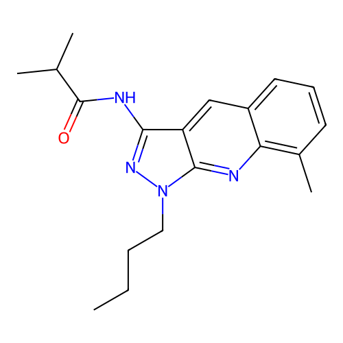 N-(1-butyl-8-methylpyrazolo[3,4-b]quinolin-3-yl)-2-methylpropanamide structure
