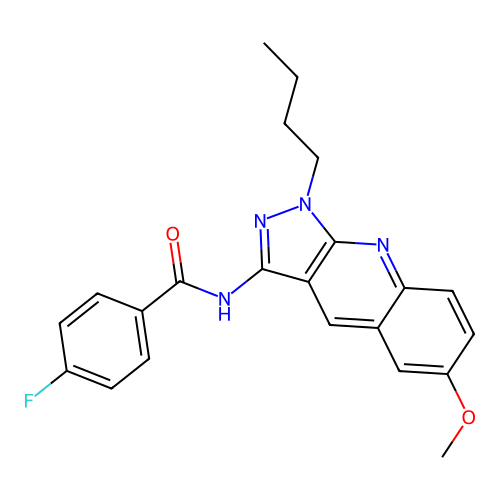 N-(1-butyl-6-methoxypyrazolo[3,4-b]quinolin-3-yl)-4-fluorobenzamide structure