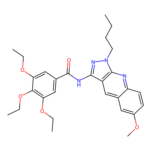 N-(1-butyl-6-methoxy-1H-pyrazolo[3,4-b]quinolin-3-yl)-3,4,5-triethoxybenzamide structure